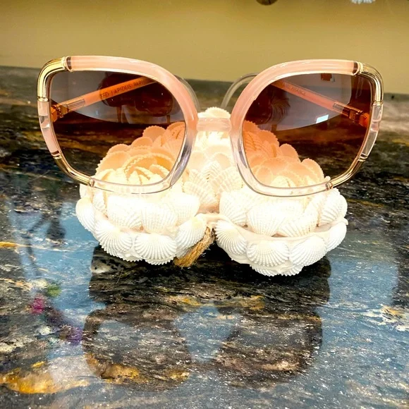 My RARE Vintage Ted Lapidus Peach ? Pearlized Gold Sunglasses VINTAGE TED LAPIDUS SUNGLASSES main image 2